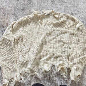 Nomad Cream Frayed Women Sweater- S/M